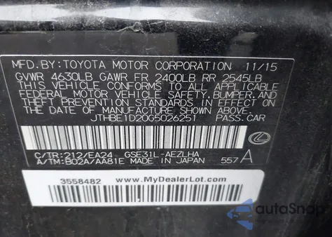 2016 Lexus Is z USA, uszkodzony, nr VIN JTHBE1D20G5026251